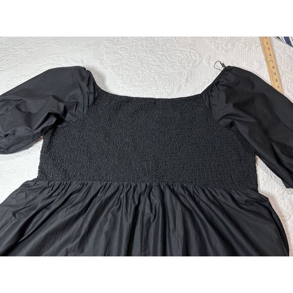 NWOT Old Navy 4X Puff Sleeve Midi Dress Black Smocked with Pockets - Picture 7 of 13